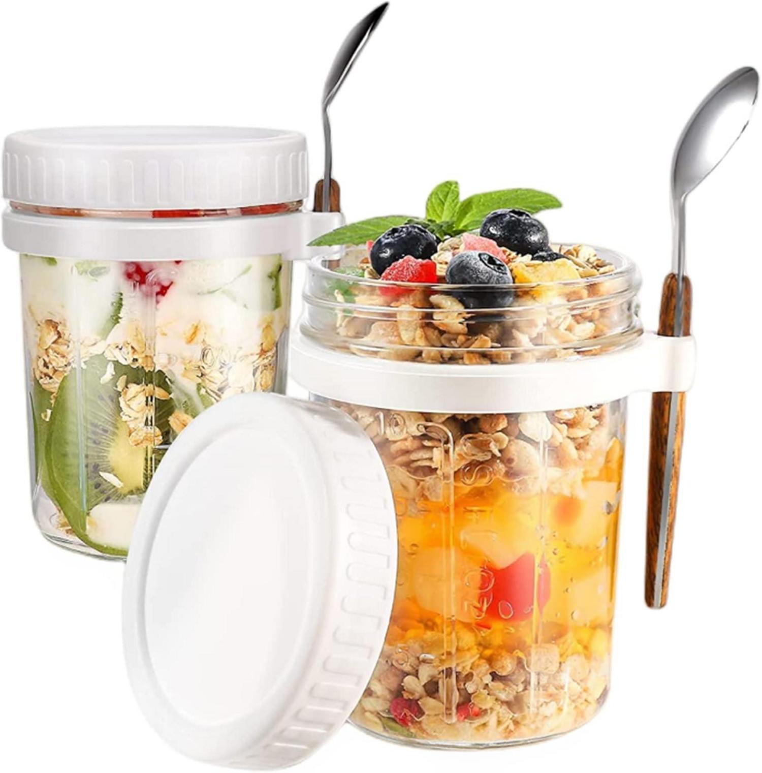 Glas Müslibecher to go mit Löffel 400ml Joghurtbecher luftdicht