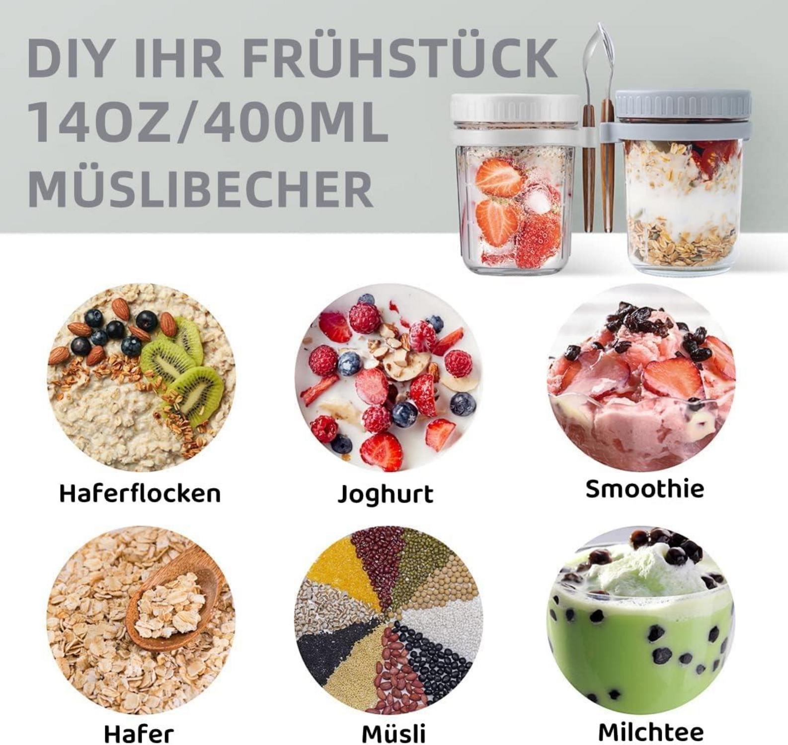 Glas Müslibecher to go mit Löffel 400ml Joghurtbecher