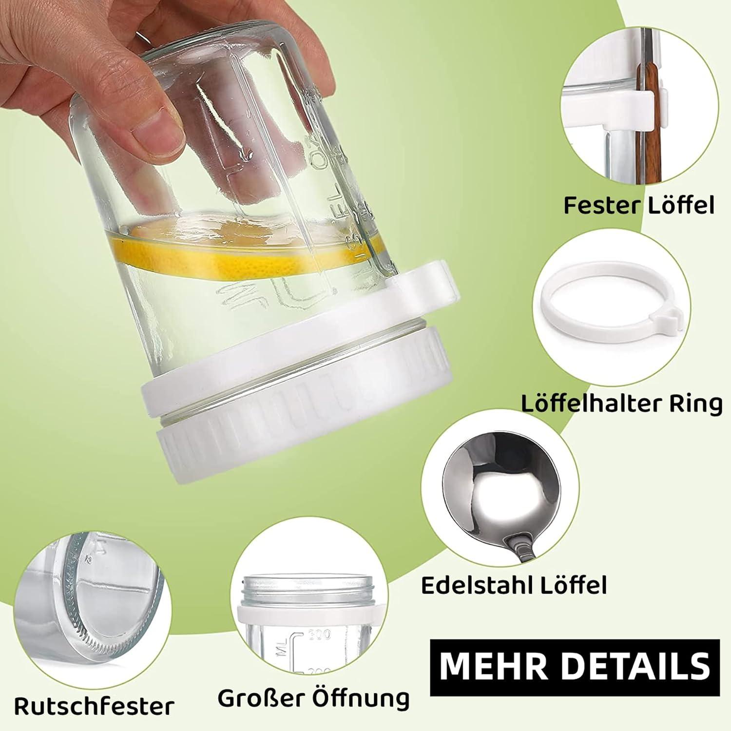 Müslibecher Glas to go mit Löffel, 400ml Joghurt Overnight Oats Behälter