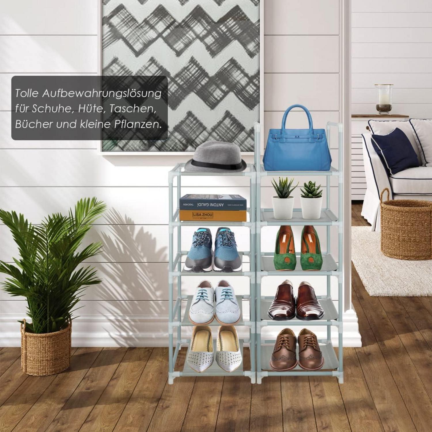 Vertikales Schuhregal mit 10 Ebenen, schmales, stapelbares