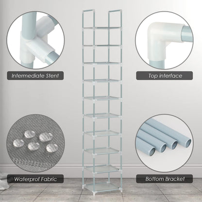 Wylnsie Vertikales Schuhregal mit 10 Ebenen, stapelbar, Platzsparend, Grau