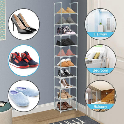 Wylnsie Vertikales Schuhregal 10 Ebenen stapelbarer Organizer Grau