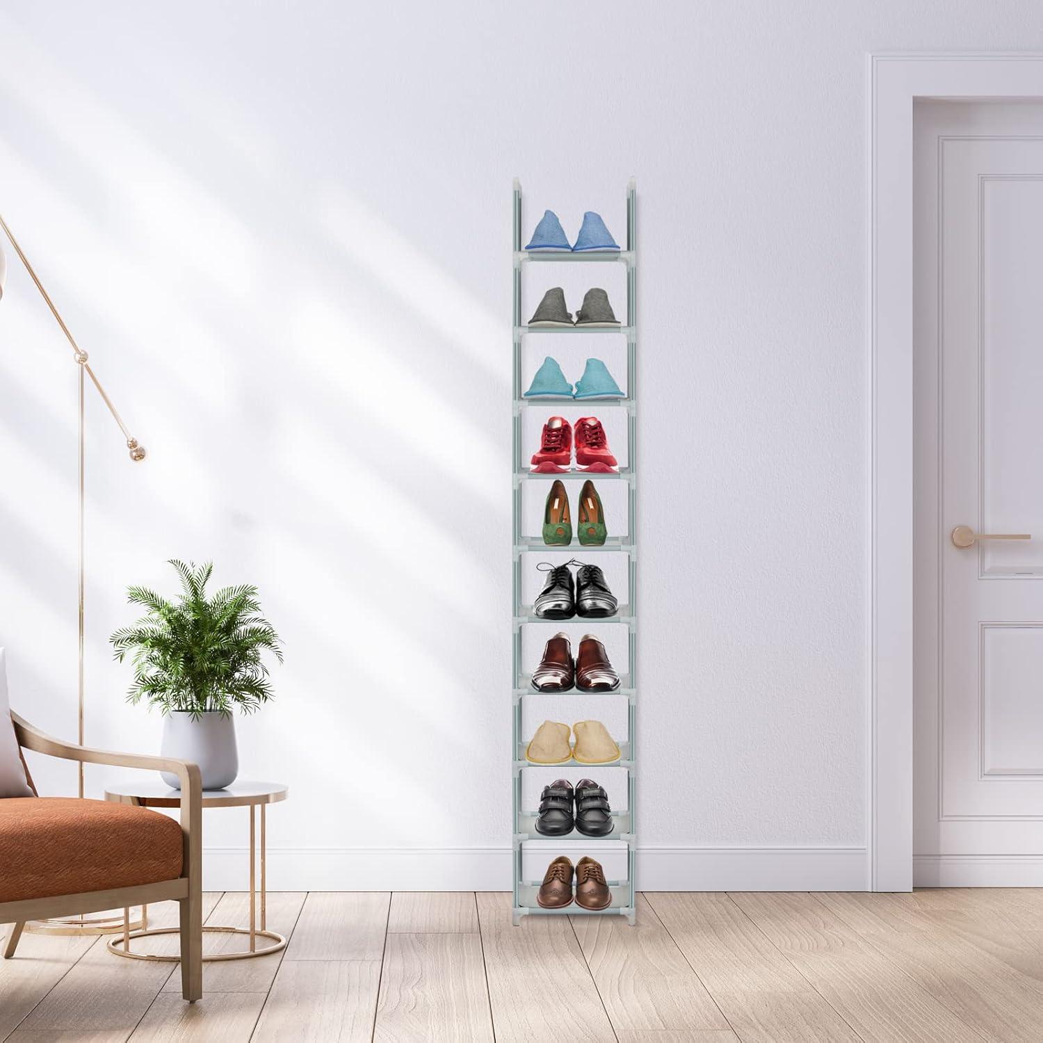 Wylnsie Vertikales Schuhregal 10 Ebenen stapelbarer Organizer Grau