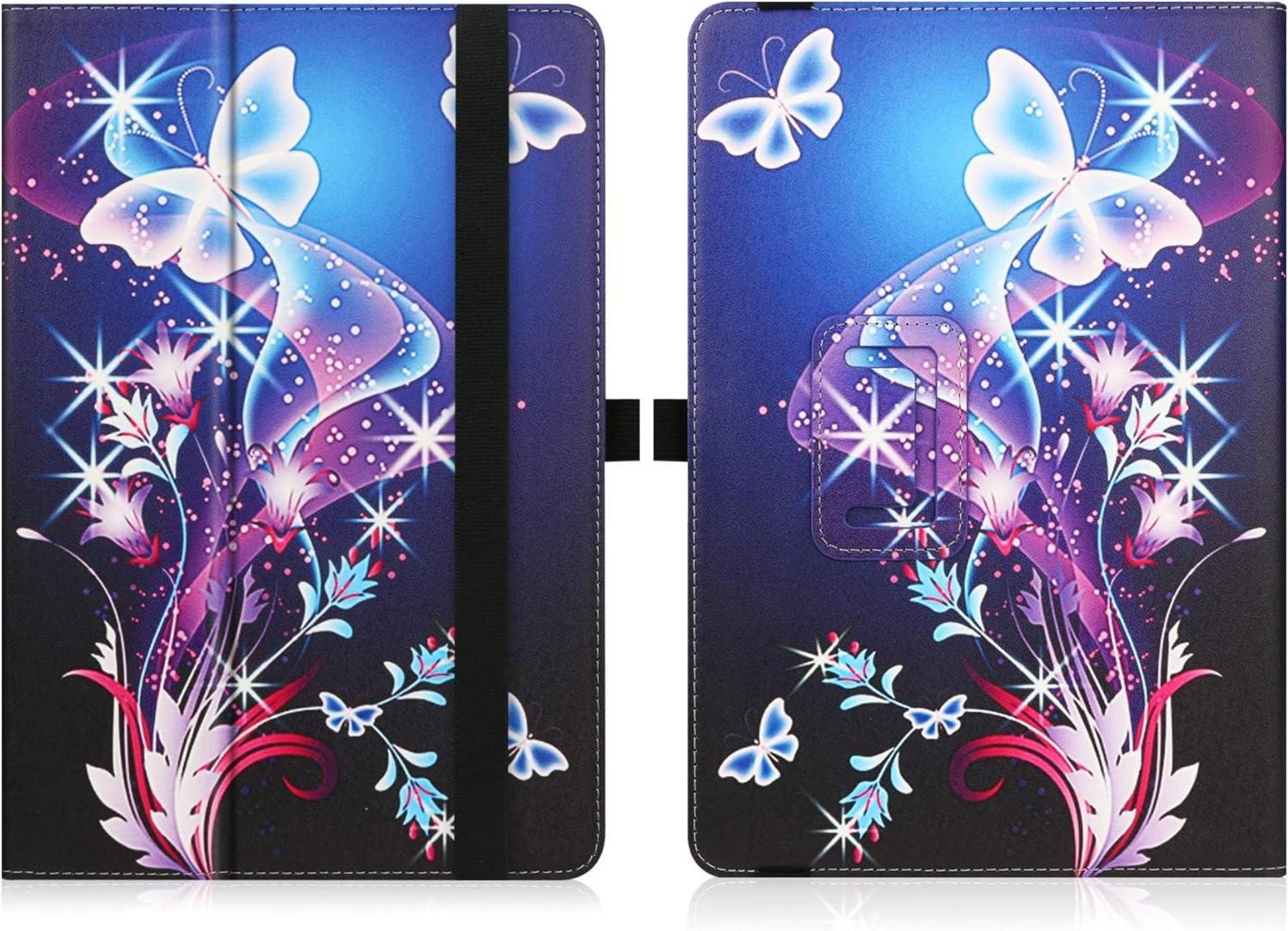 Universal 9-10 Zoll Tablet Hülle mit Ständer Silikonband Purple Butterfly