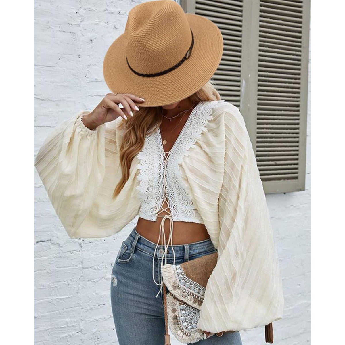 Panama Hut Damen Retro Krempe Khaki