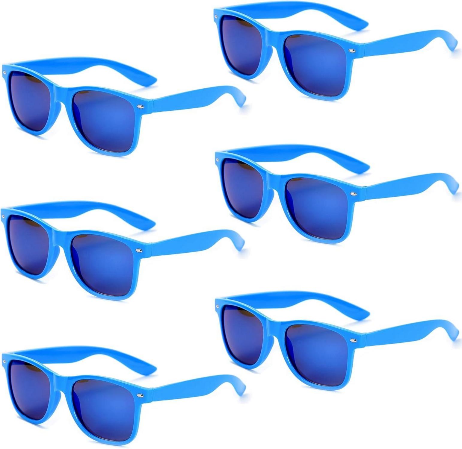 Bunte Neon Sonnenbrille Set Lustige Vintage Party 6 Stück Blue