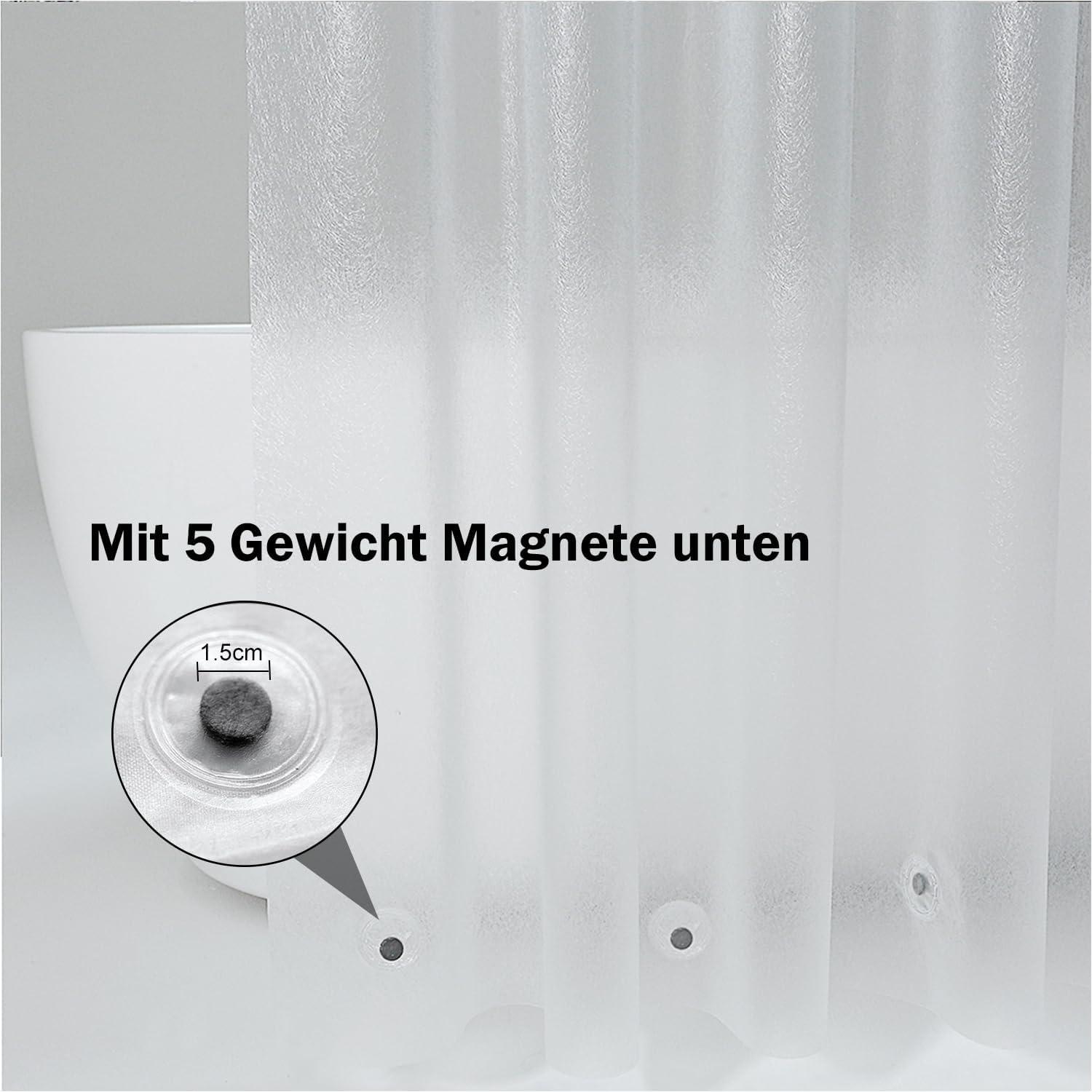 Duschvorhang Transparent Weiß 180x180cm mit Magneten und 12 Ringen