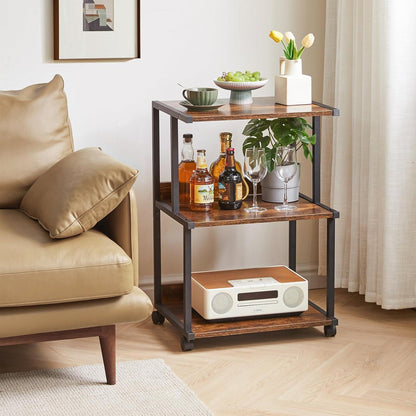 Druckerständer 3-Tier mit Rollen, Ablage, für Büro, Zuhause - Schwarz/Rustikal