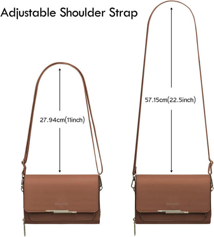 Kleine Damen Umhängetasche PU Leder Crossbody Handytasche dunkelbraun