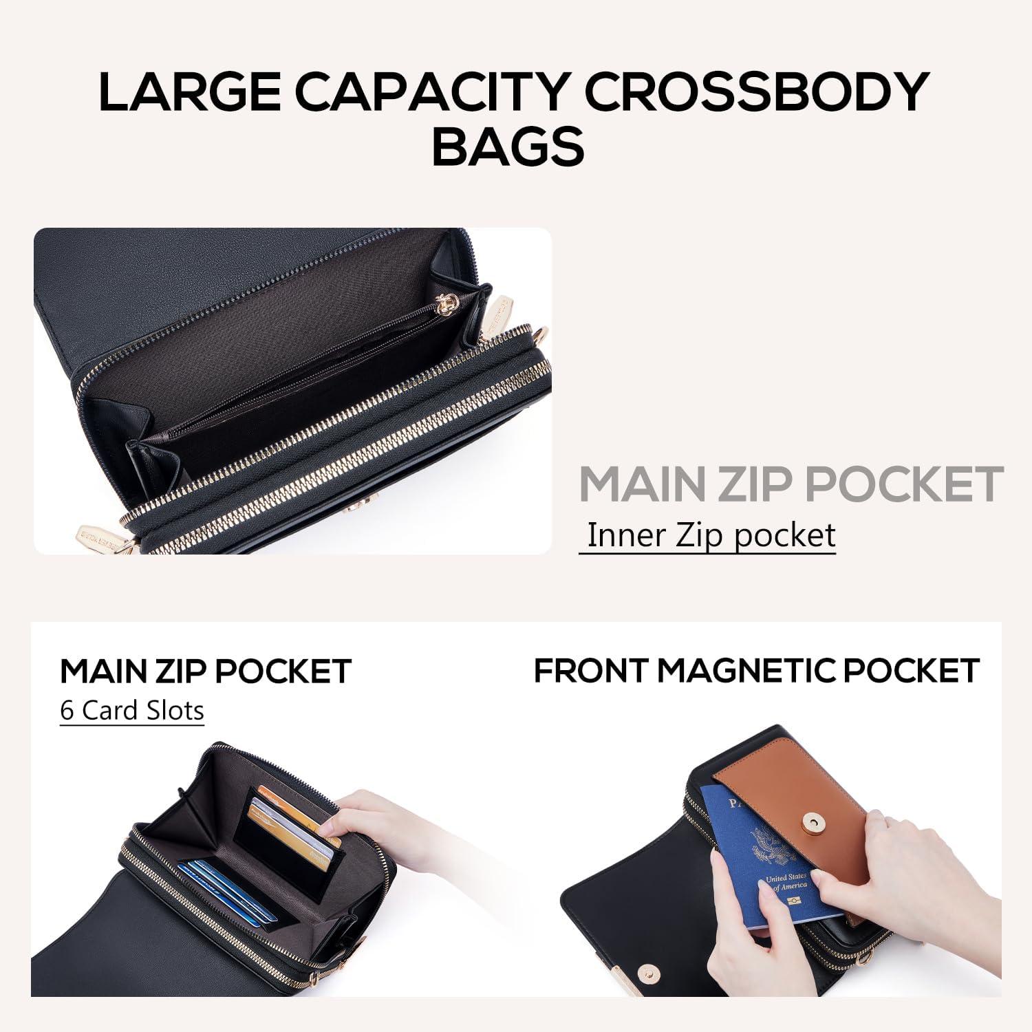 Kleine Damen Umhängetasche PU Leder Crossbody Handytasche Schwarz