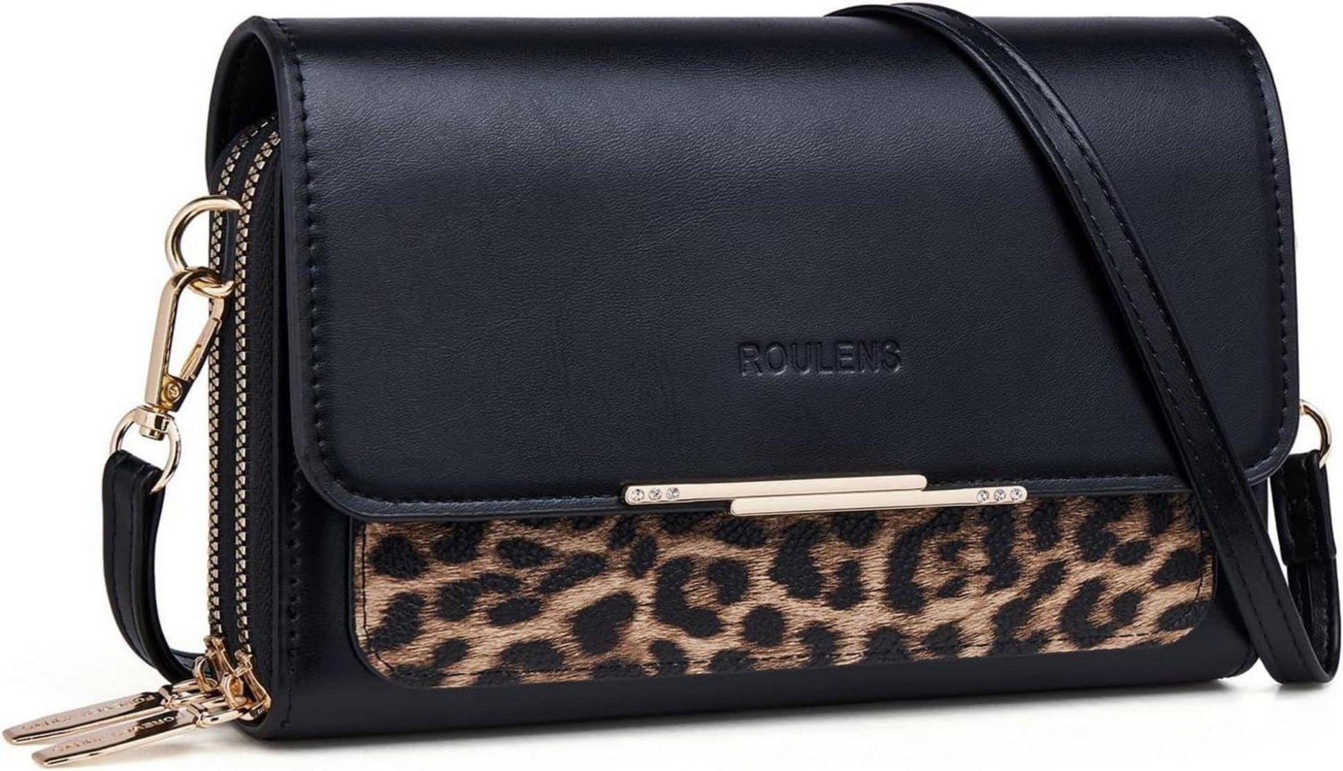 Kleine PU Leder Umhängetasche Crossbody Schwarz Leopardendruck