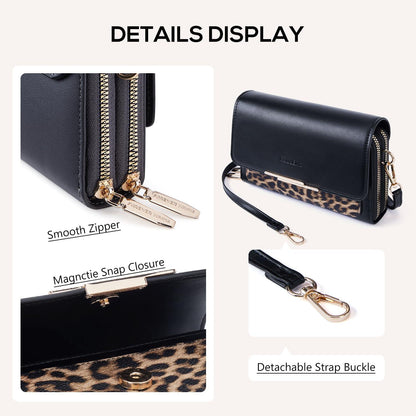 Damen Crossbody Umhängetasche PU Leder Handy Schultertasche Leo Druck
