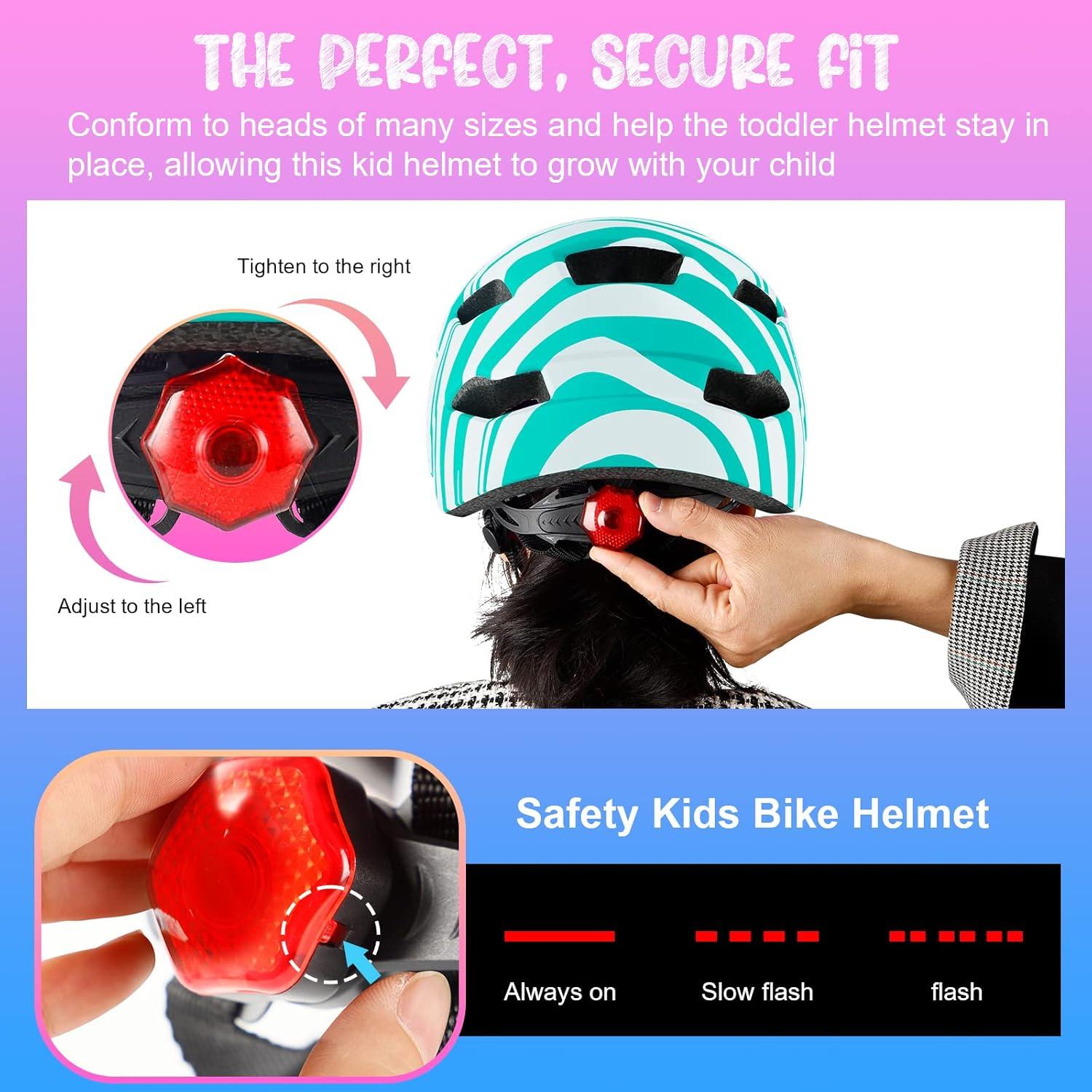 Fahrradhelm Kinder RaMokey mit Licht, verstellbar Grün 48-56CM