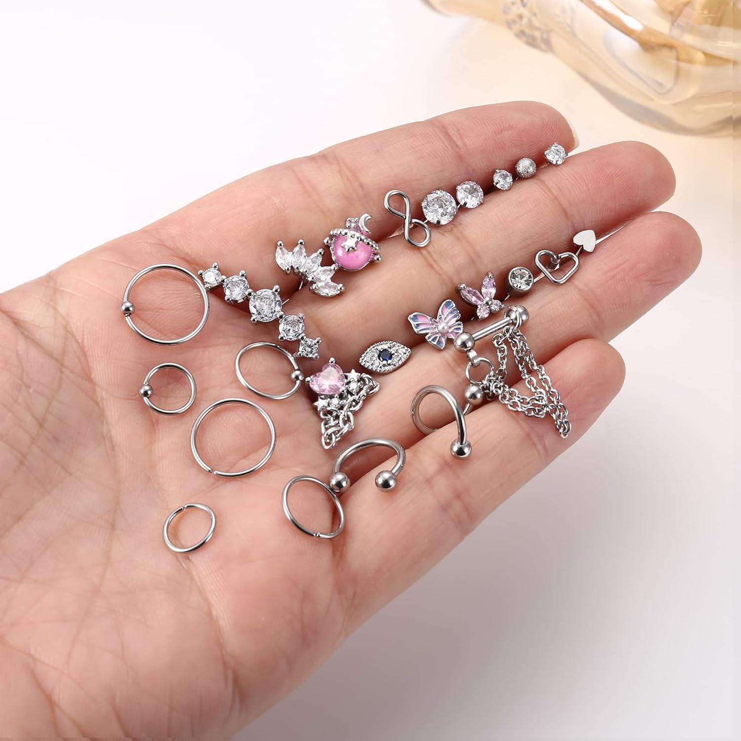 Piercing-Set Chirurgenstahl 27 Stück CZ Labret Nasen Conch Tragus