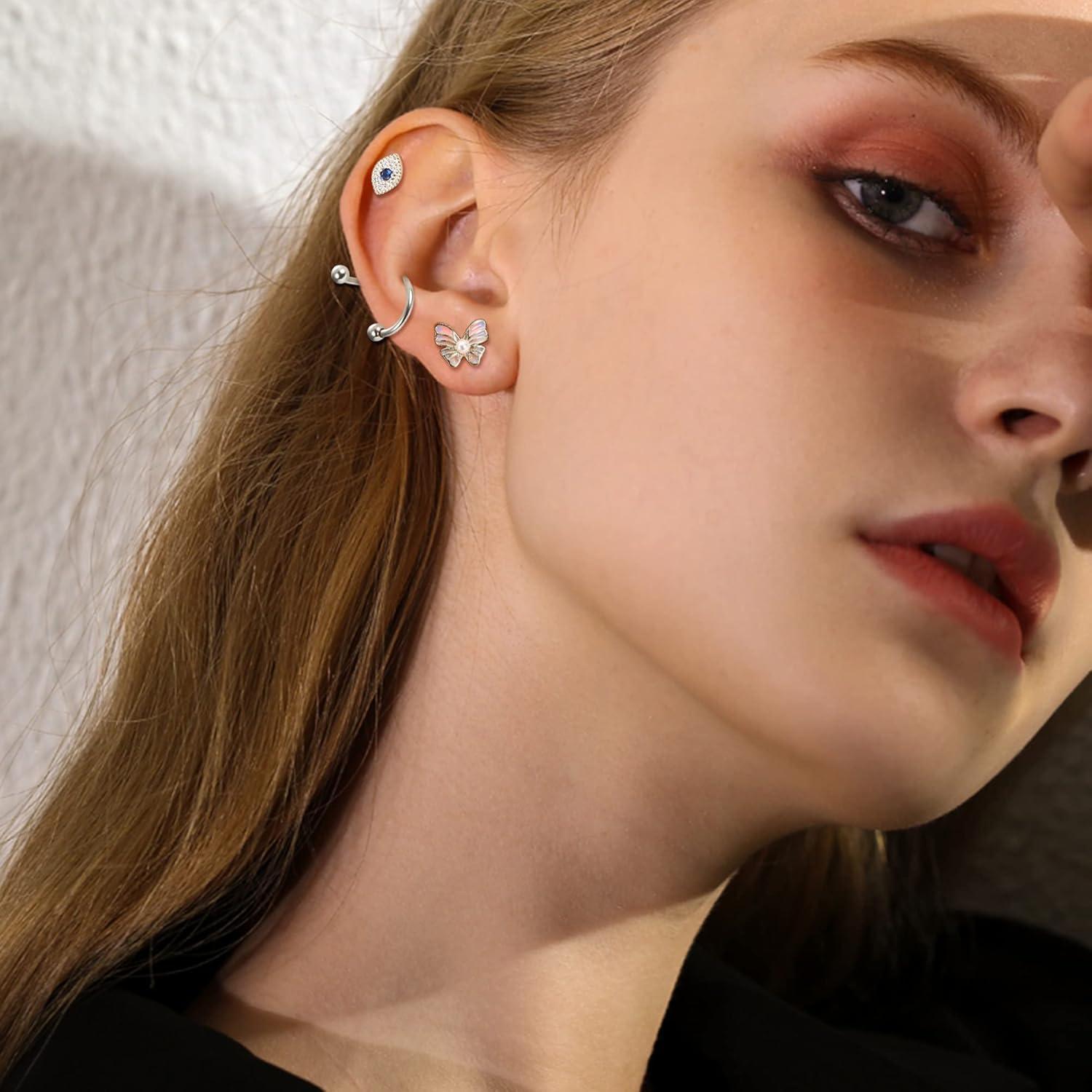 Helix Tragus Piercing Set Chirurgenstahl 16G 27 Stück CZ Silber