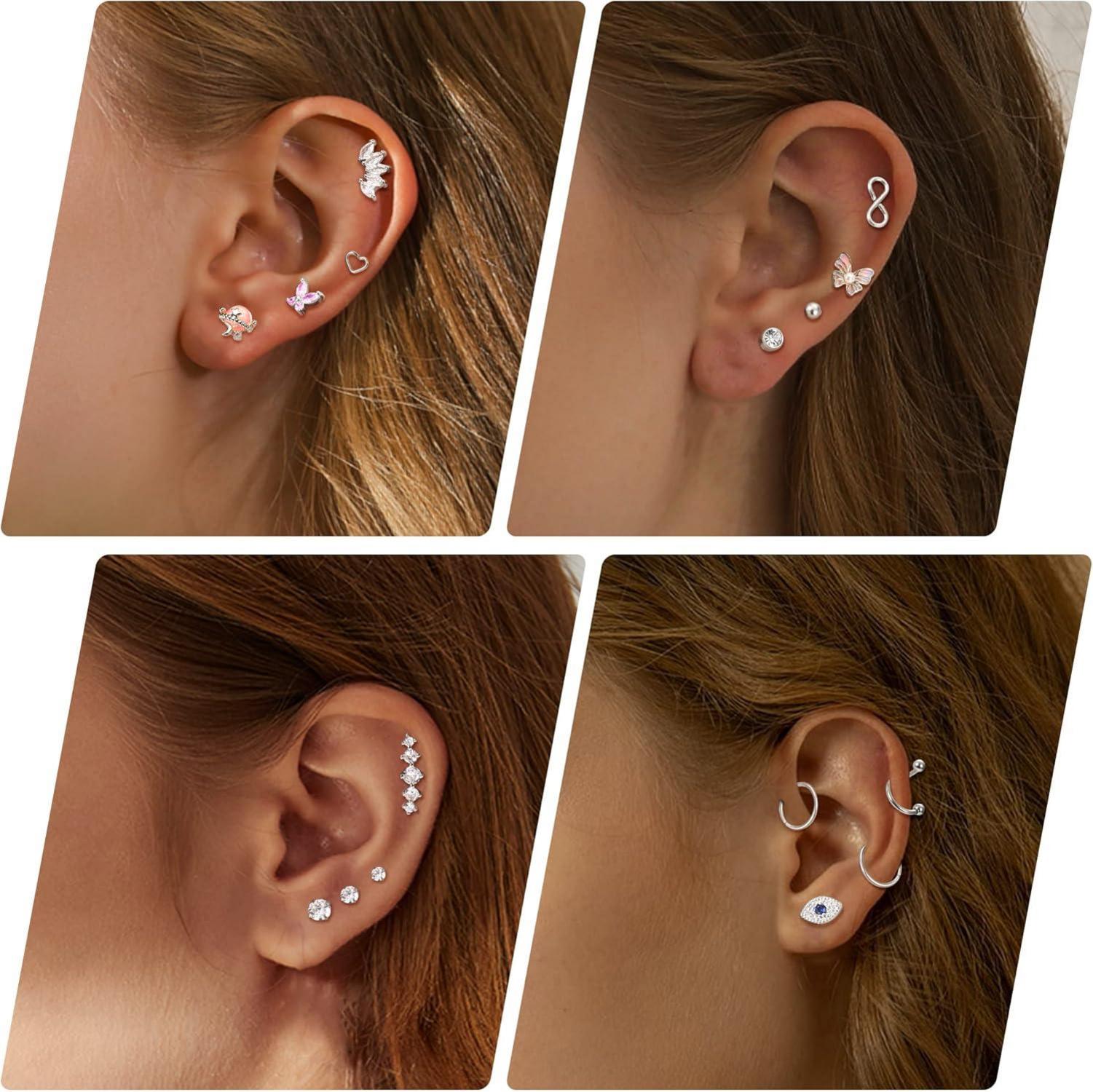 27 Stück 16G Chirurgenstahl Piercing Set CZ Labret Nasen Conch Helix Tragus