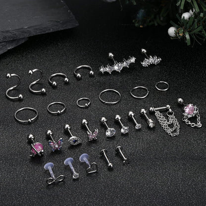 27 Stück 16G Chirurgenstahl Piercing Set Damen Mädchen CZ Labret Nasen