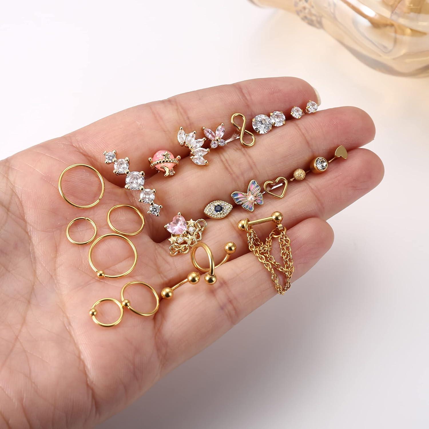 27 Stück 16G Chirurgenstahl Helix Tragus Piercing Set CZ Labret