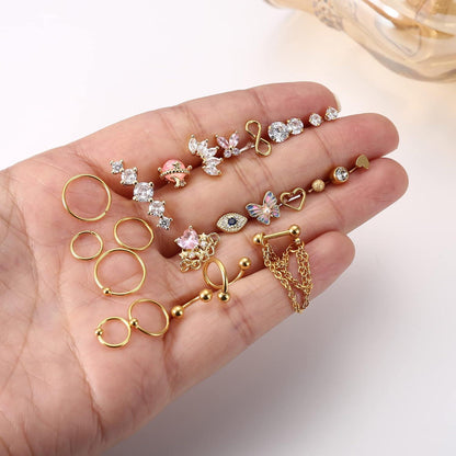 27 Stück 16G Chirurgenstahl Helix Tragus Piercing Set CZ Labret