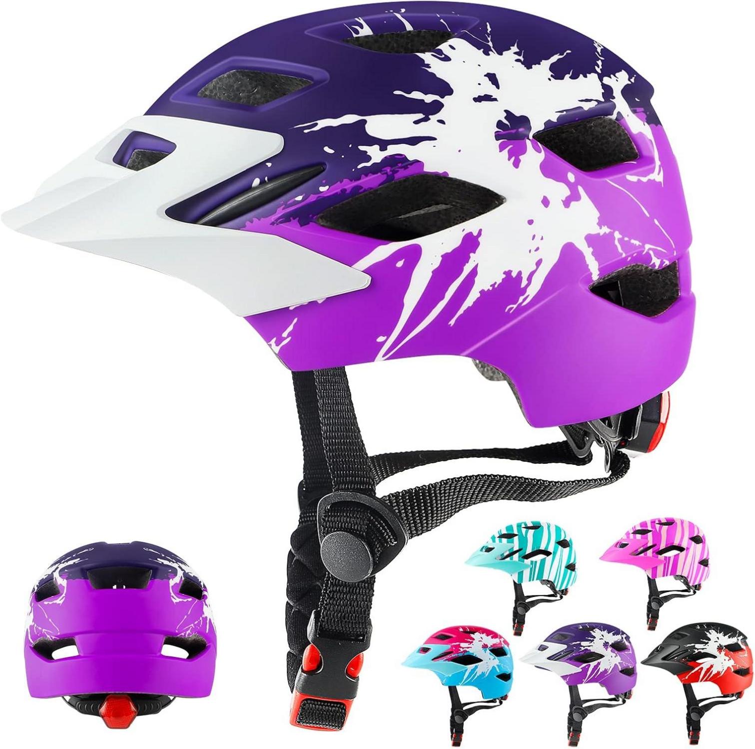Fahrradhelm Kinder mit Licht und Rücklicht lila 48-56 cm