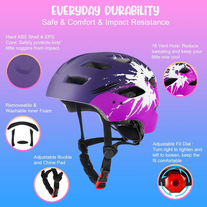Fahrradhelm Kinder mit Licht und Rücklicht lila 48-56 cm