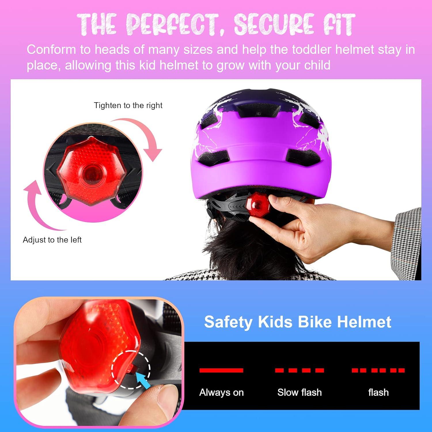 Kinder Fahrradhelm mit Licht und Rücklicht, verstellbar, 48-56CM, CE-geprüft