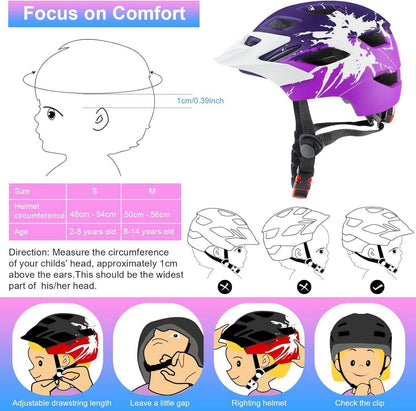 Fahrradhelm Kinder Leichter Kinderhelm mit Licht und Rücklicht 48-56CM