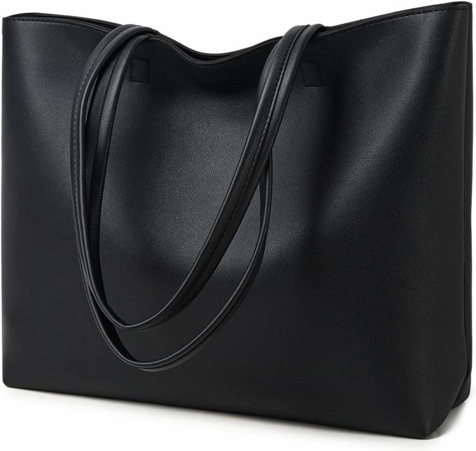Damen Henkeltasche Schwarz PU Leder Handtasche mit Reißverschluss und