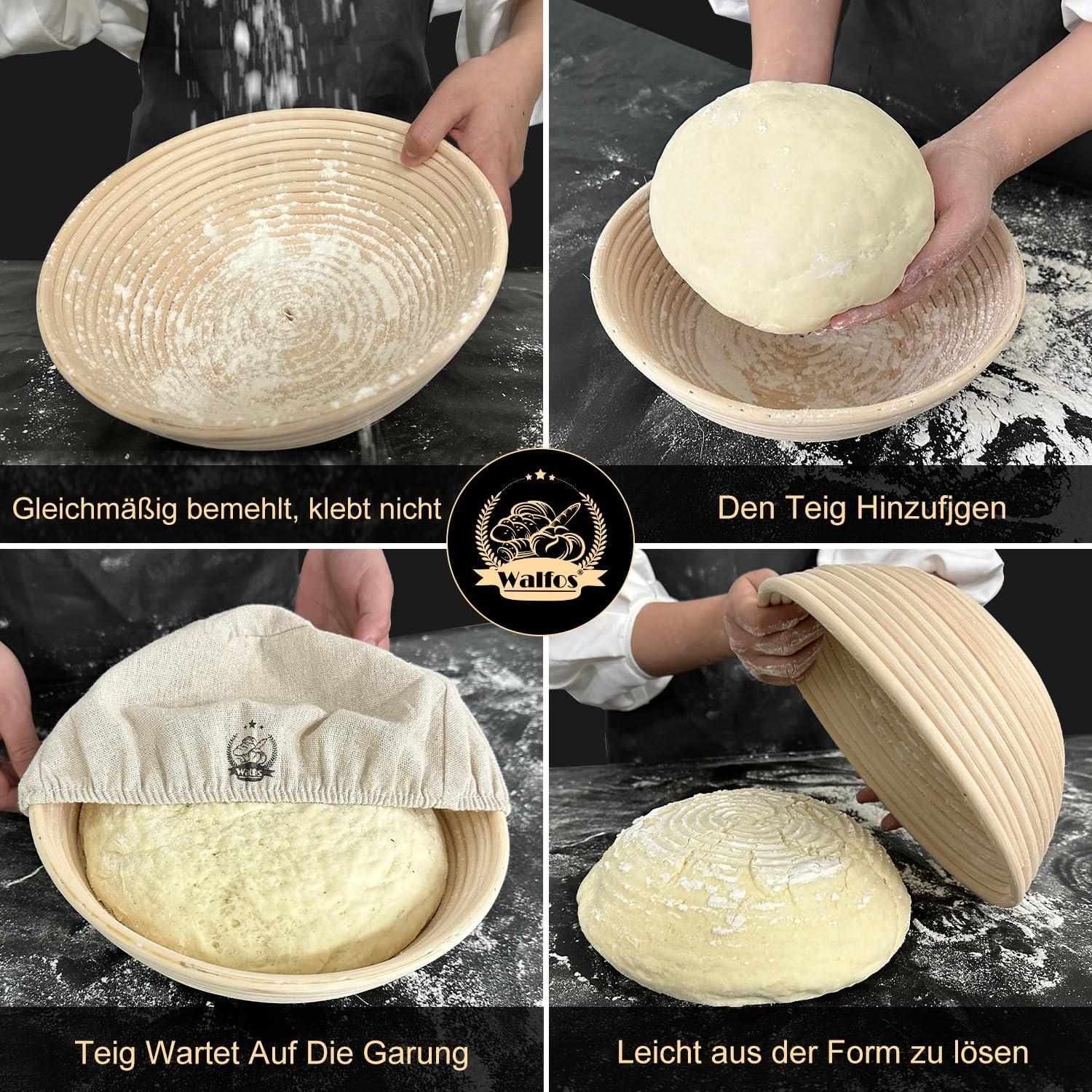 Gärkorb Brotbacken Set Rund 25cm Natürlicher Rattan 1Kg Teig inkl Zubehör