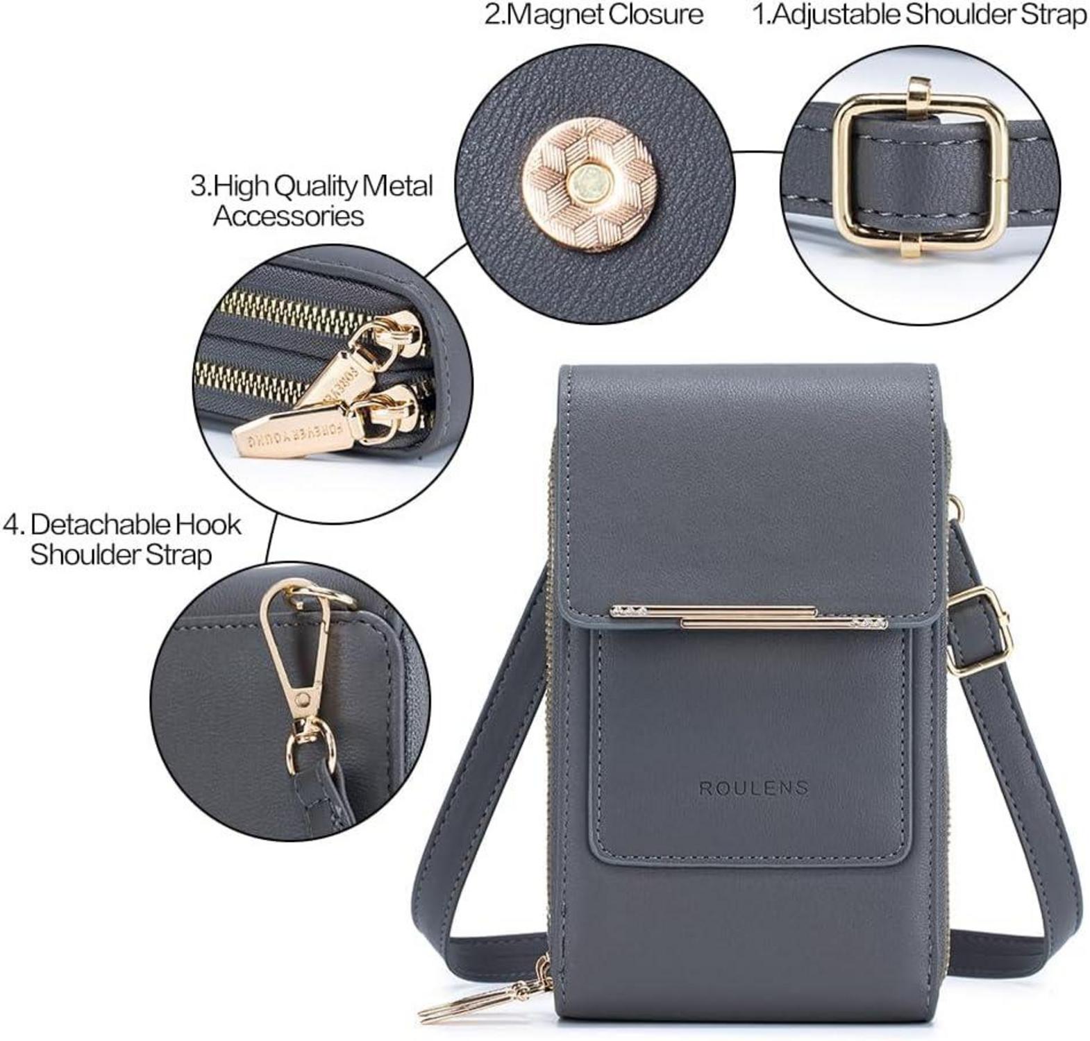 Roulens Kleine Umhängetasche Damen 3 in 1 Schultergurte Crossbody Handytasche RFID 2 Reißverschlussfächer