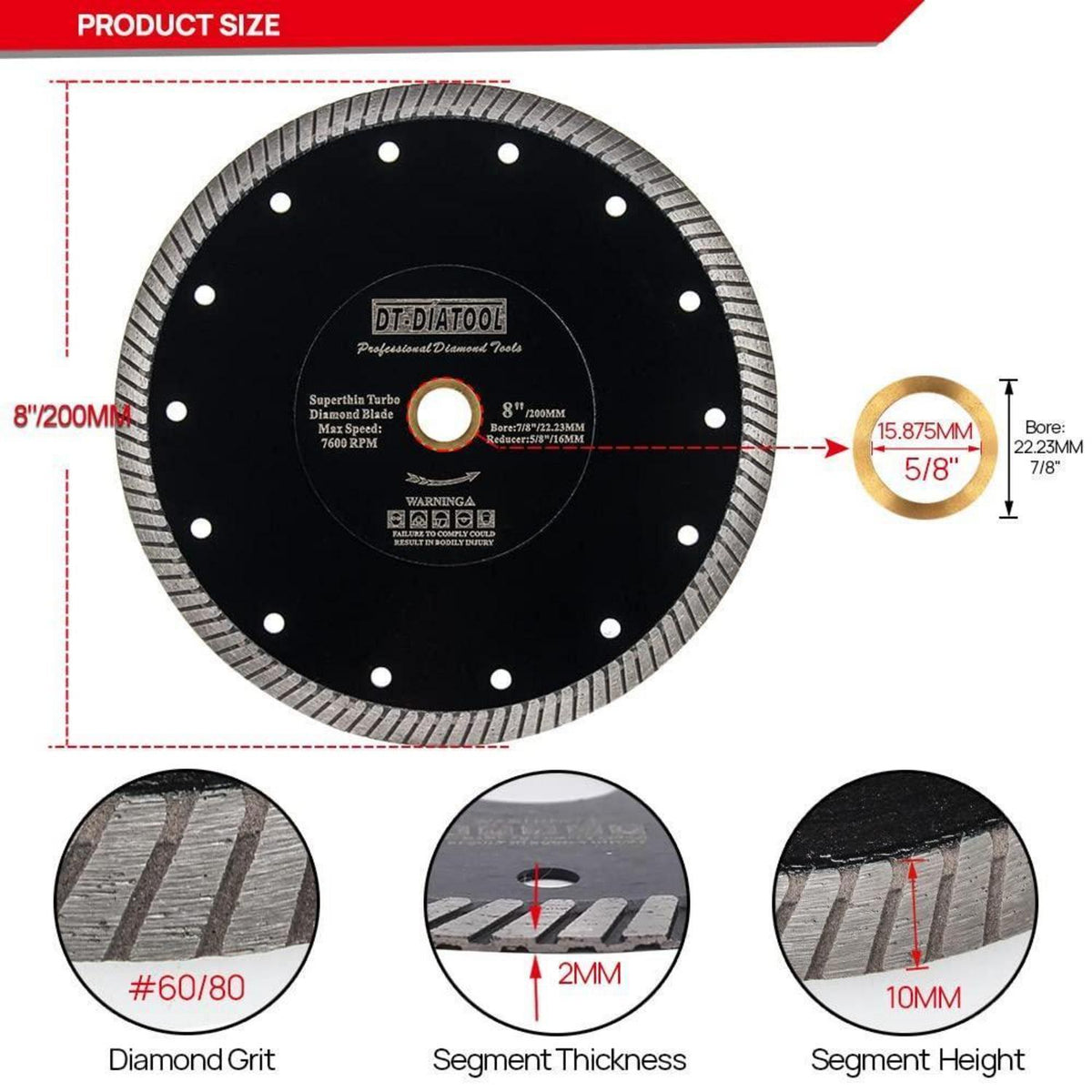 Diamant-Sägeblatt 200mm 5 Stück Superdünn für Fliesen & Stein