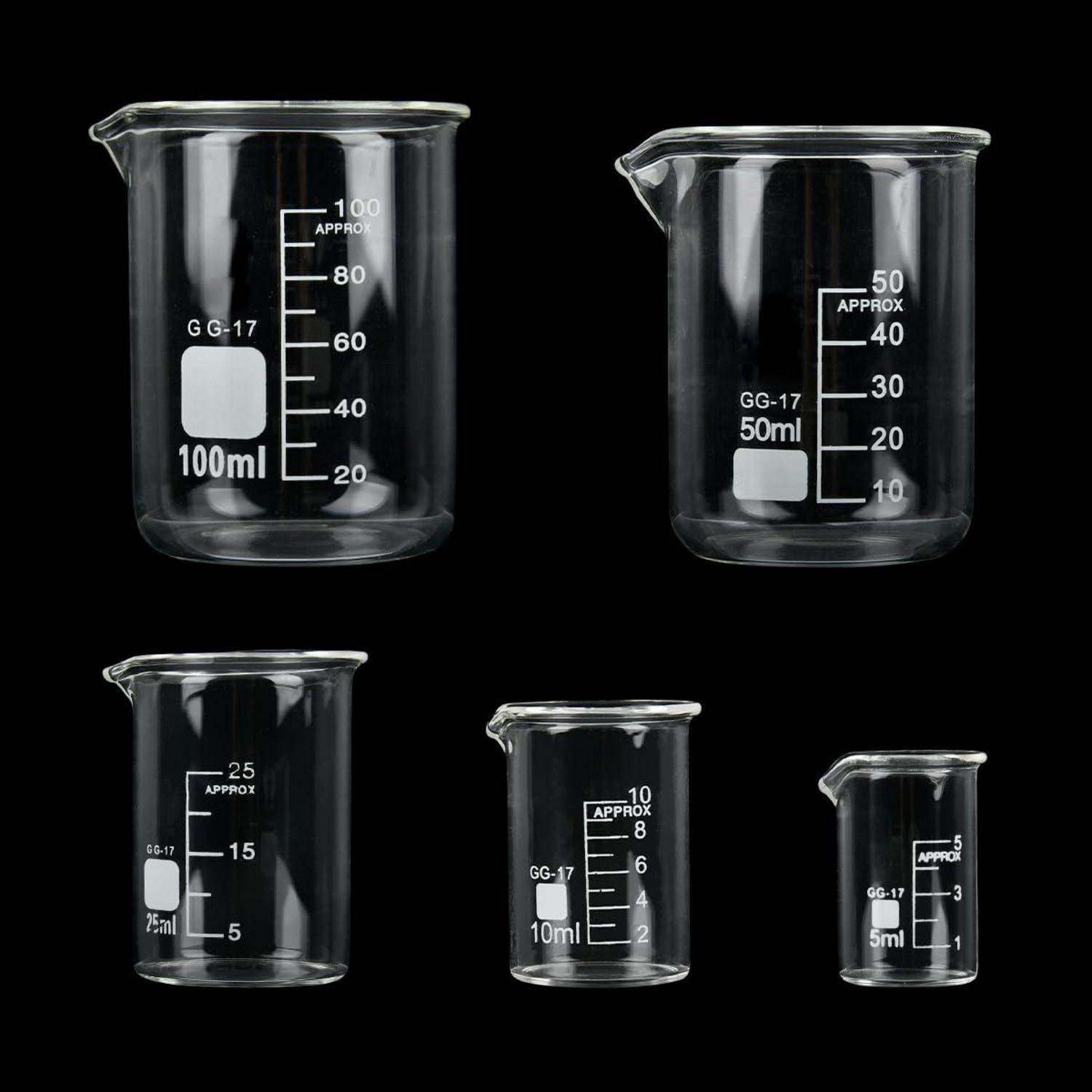 Messbecher aus Borosilikatglas Set 5 Stück 5-100ml Laborglas