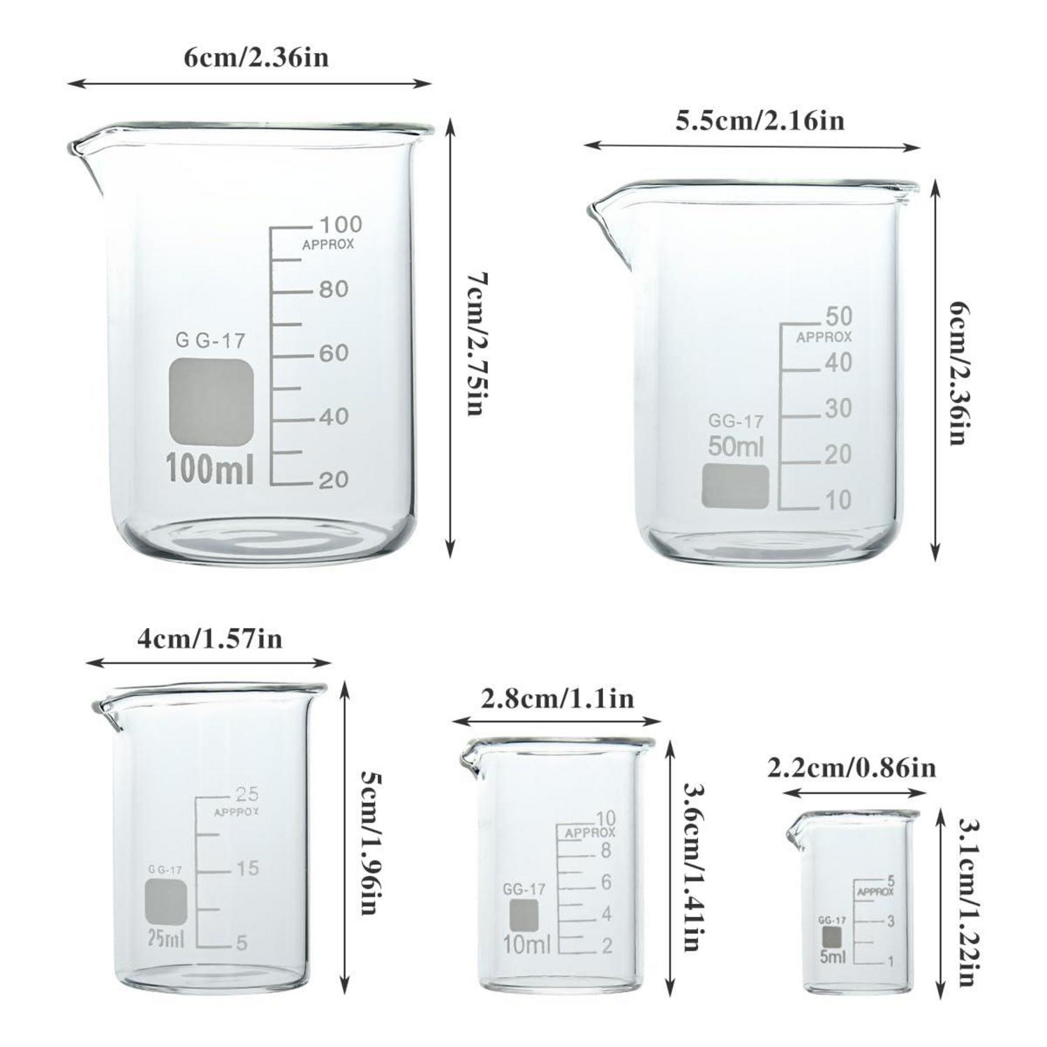Buygoo Becherglas Messbecher Set 5ml 10ml 25ml 50ml 100ml