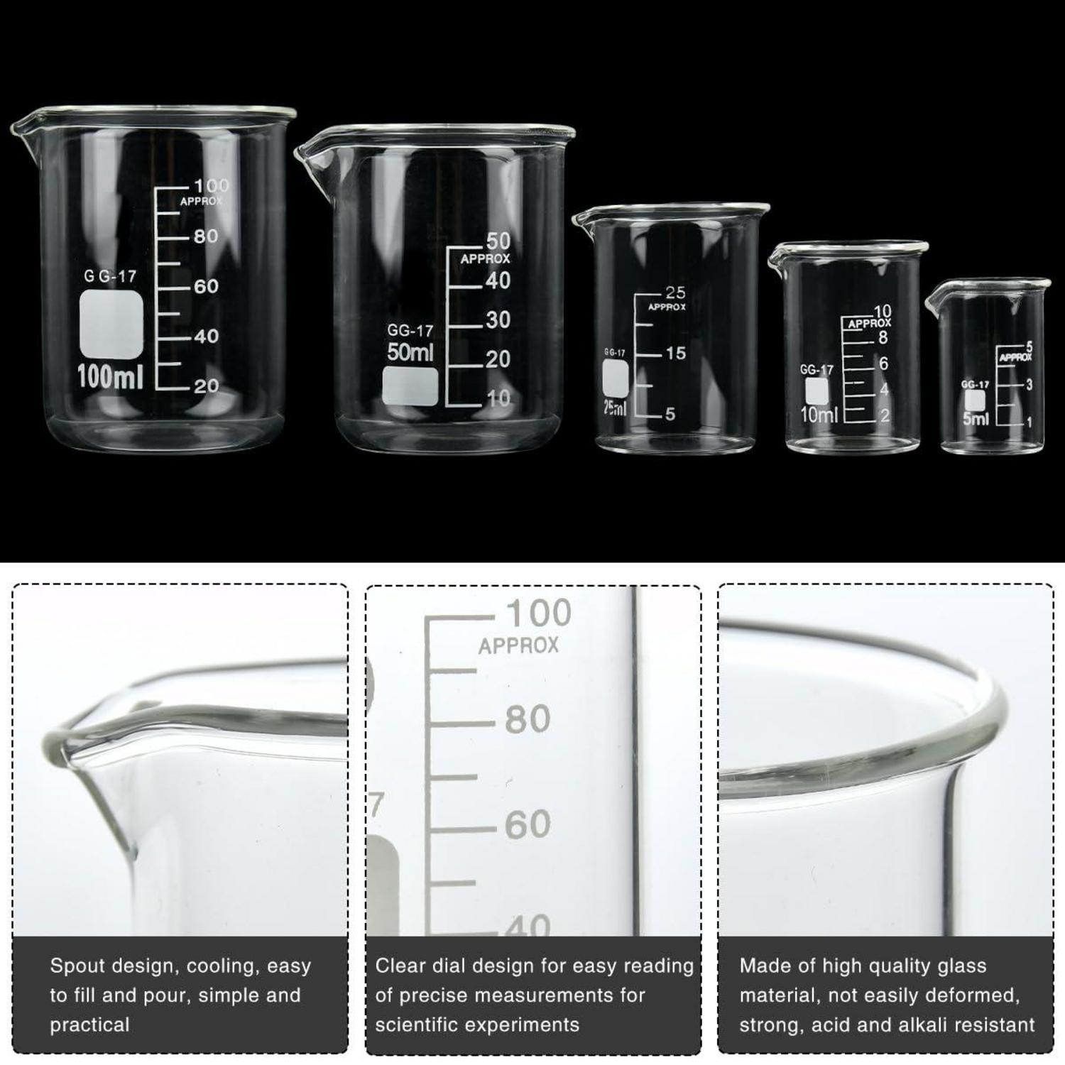 Messbecher aus Borosilikatglas Set 5 Stück 5-100ml Laborglas