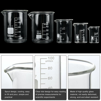 Messbecher aus Borosilikatglas Set 5 Stück 5-100ml Laborglas