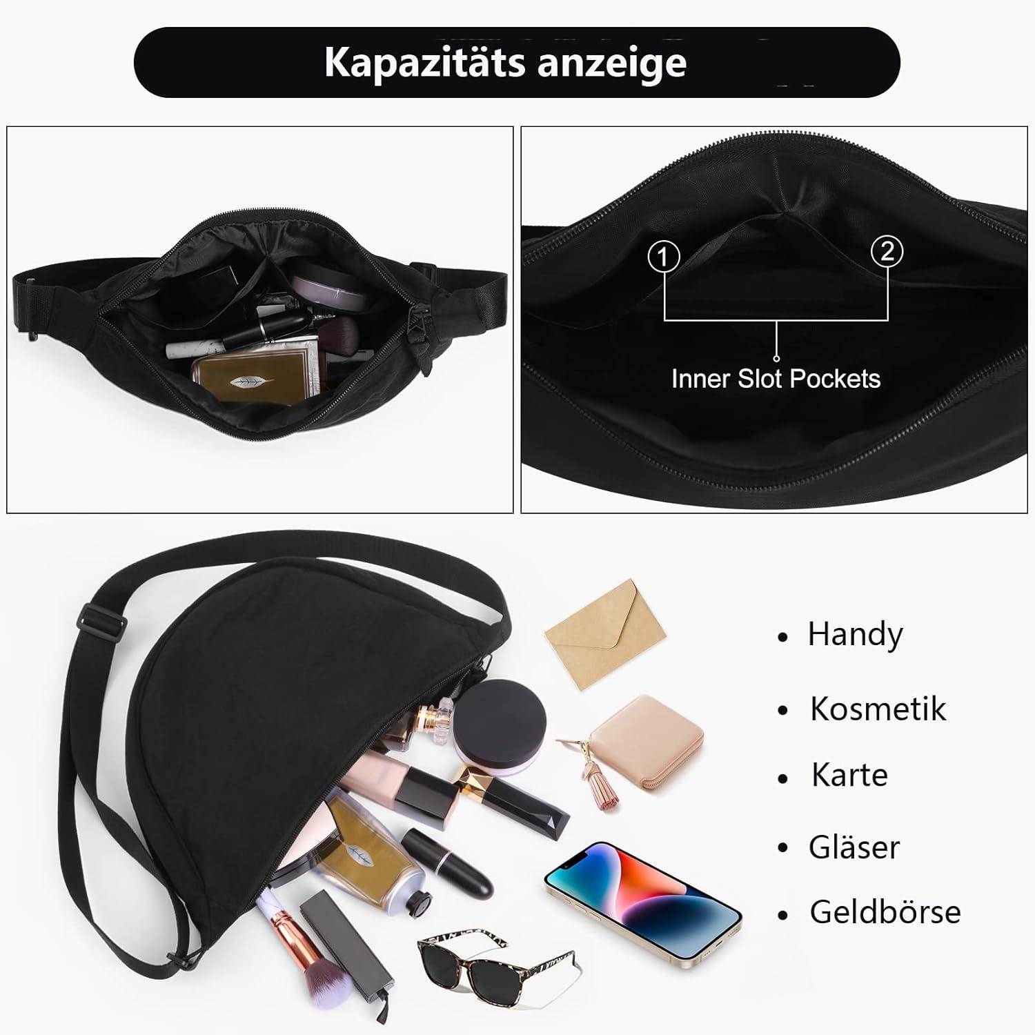Damen Halbmond Crossbody Schultertasche Hobo Einfarbig Schwarz