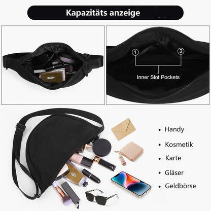 Damen Halbmond Crossbody Schultertasche Hobo Einfarbig Schwarz