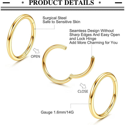 Bauchnabelpiercing Hoop aus Edelstahl mit Opal-Scharnier, Gold 12mm