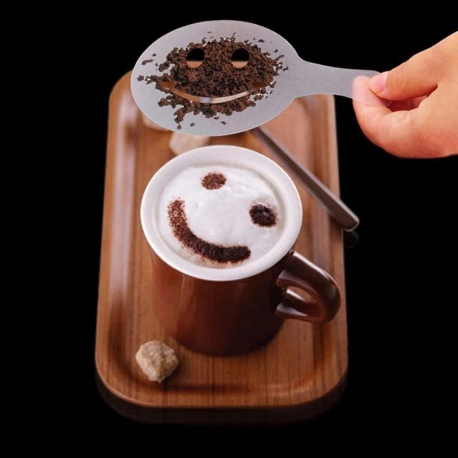 Kakaostreuer mit 16 Kaffee Schablonen - Edelstahl 1 Stück