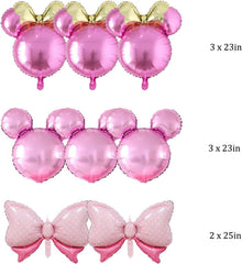 6 Stück Mauskopf-Geburtstagsballons, rosa Schleife, Deko für