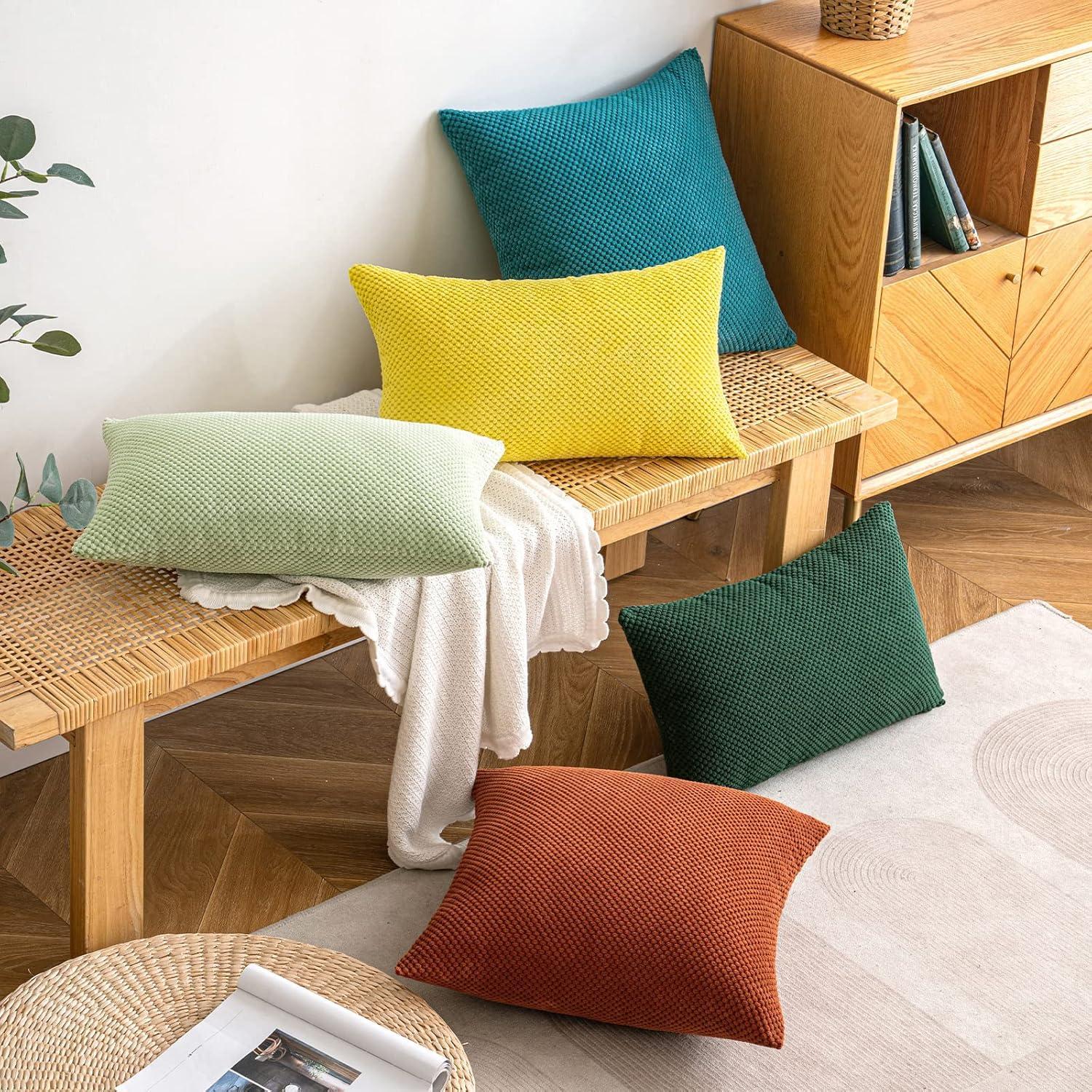 2er Set Kordsamt Kissenbezüge Granulat Sofakissen 40x40cm - Seeblau