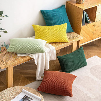 2er Set Kordsamt Kissenbezüge Granulat Sofakissen 40x40cm - Seeblau