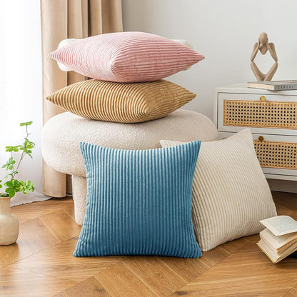 EMEMA Kissenbezug Kordsamt Zierkissen 40x40 cm Seeblau 2er Set