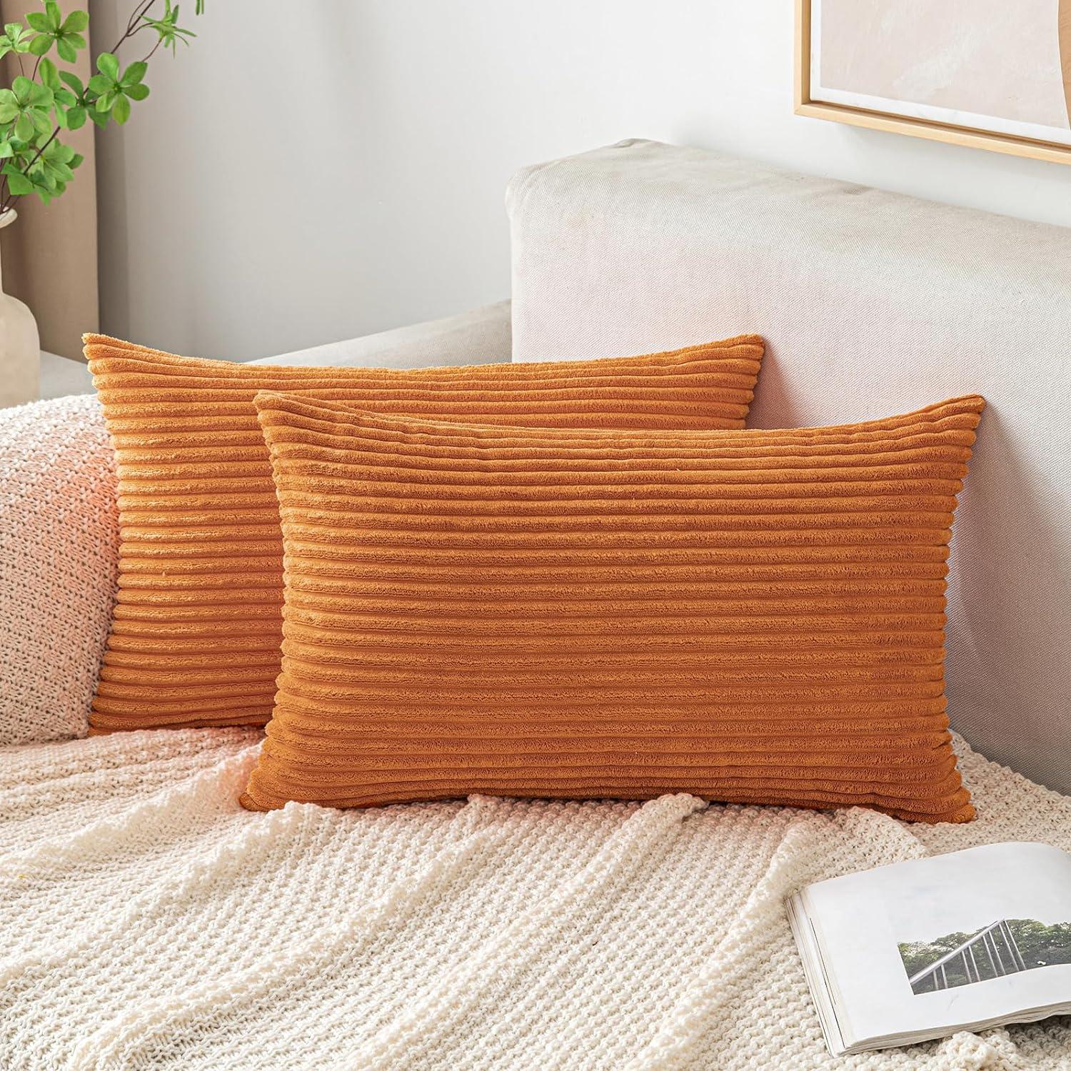 Kordsamt Kissenbezug Dekorativ Weich Orange 30x50cm 2er Set