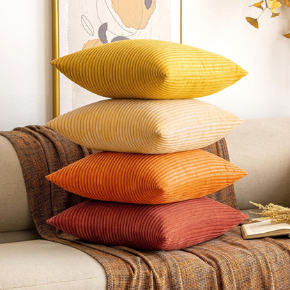 EMEMA Kissenbezug Herbst Kordsamt Zierkissen 30x50cm Orange 2er Set