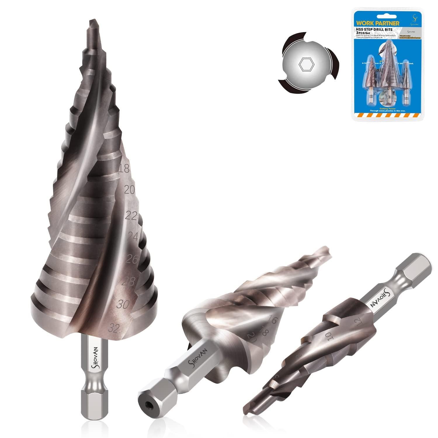 3tlg HSS Stufenbohrer Set für Holz und Metall