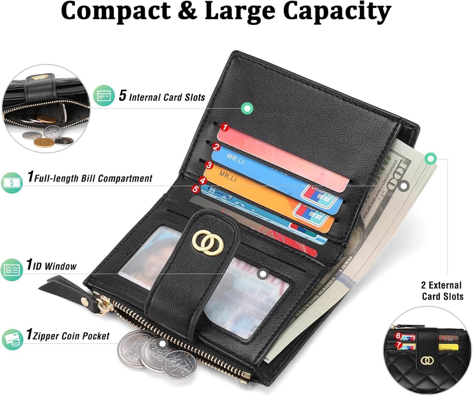 Geldbörse Damen Klein RFID Leder Portemonnaie Slim Wallet Schwarz