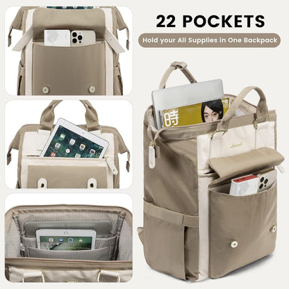 Moderner Damenrucksack 17 Zoll Laptop Wasserdicht Beige