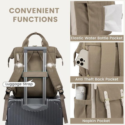 Damen Laptop Rucksack 17 Zoll Wasserdicht Beige Multitaschen