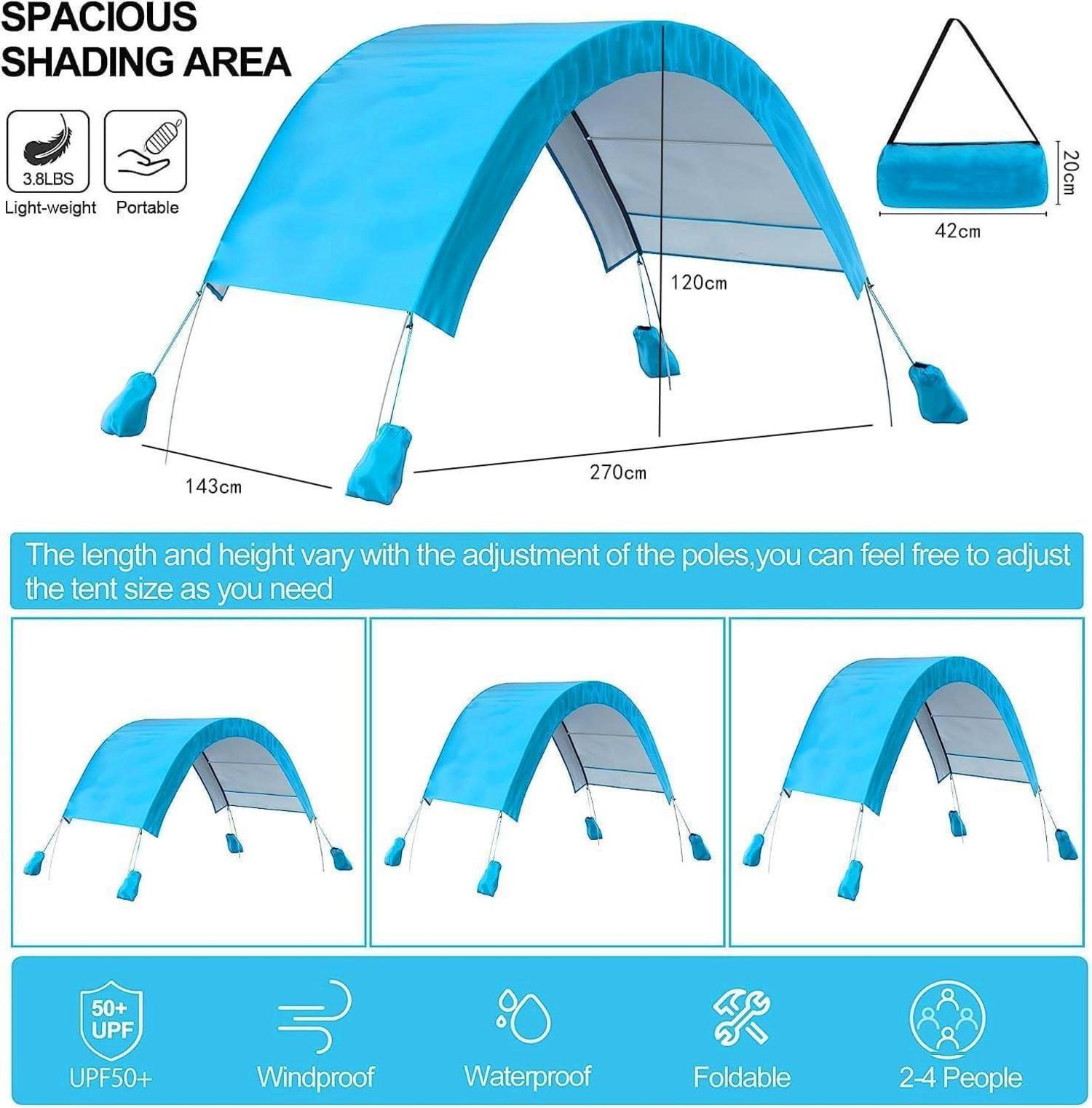 Strandzelt 270cm Blau UPF 50+ UV-Schutz 2-4 Personen